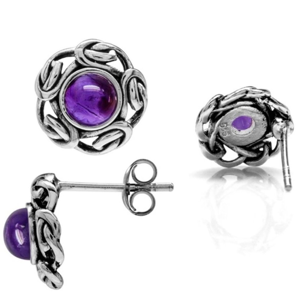 Genuine Amethyst Cabochon Sterling Silver 925K